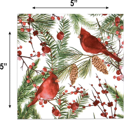 Set of 100 Cardinal Cocktail Napkins for Beverage Decor (3 Ply)