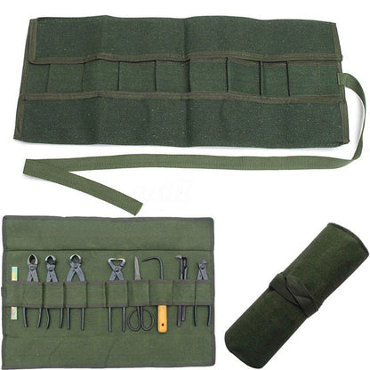10-Pocket Canvas Wrench Tool Roll Organizer for Automotive Use