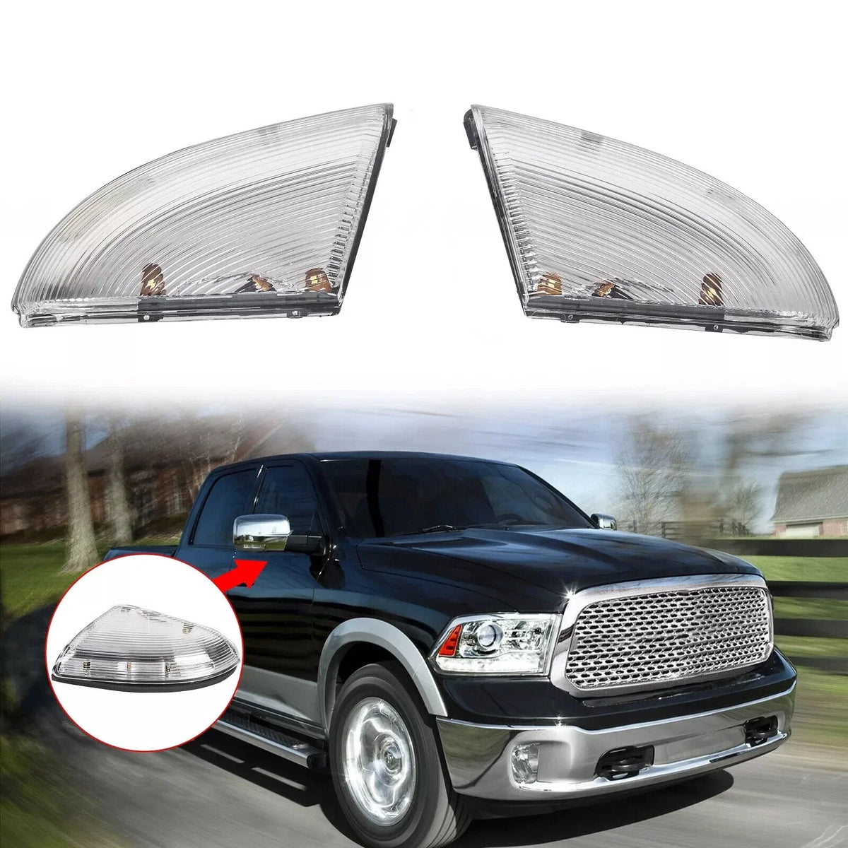 2Pcs LED Mirror Turn Signal Lights Puddle Lamps for Dodge Ram 1500 2500 (2009–2014)