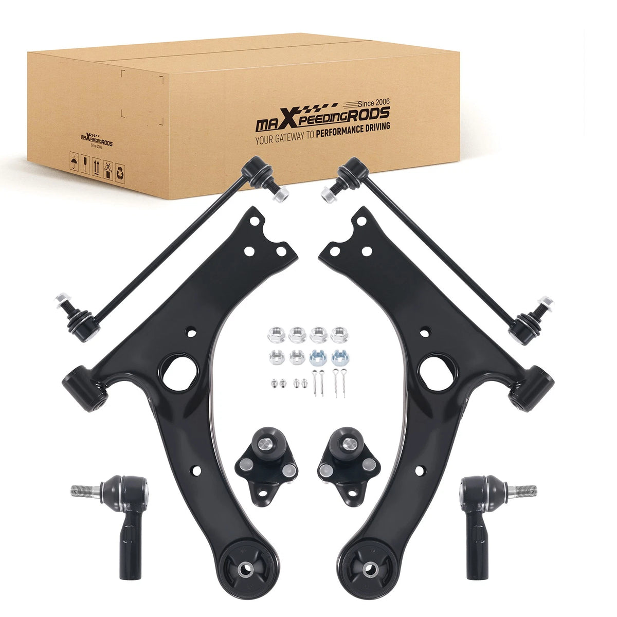 8 Pcs Front Control Arms Sway Bars Kit for Toyota Matrix (2003–2008) - XGL1B9, K640360, K640361, K80230, ES3713, K80595