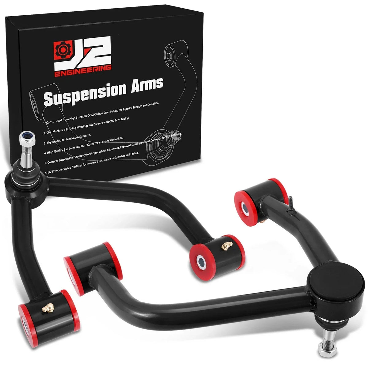 J2 Black Front Upper Control Arms for Escalade Silverado 1500 Tahoe Sierra (2019–2024)