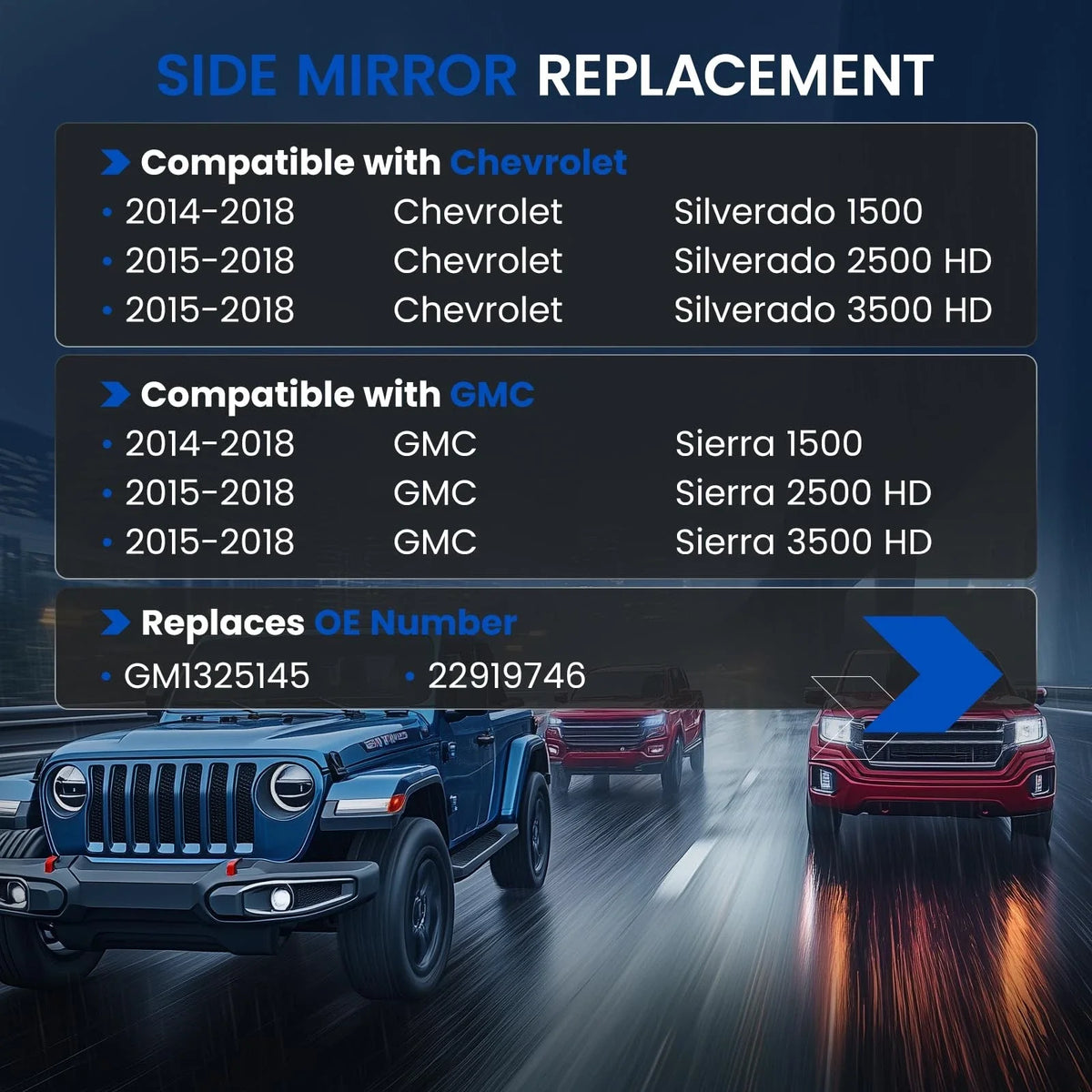 Heated Mirror Glass Passenger Side Fit For 2014–2018 Chevrolet Silverado GMC Sierra