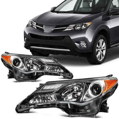 Headlight Assembly Set of 2 for Toyota RAV4 (2013–2015) Black Housing