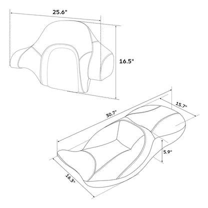 Driver Passenger Seat King Backrest for Harley Touring Road Glide (2014–2023)