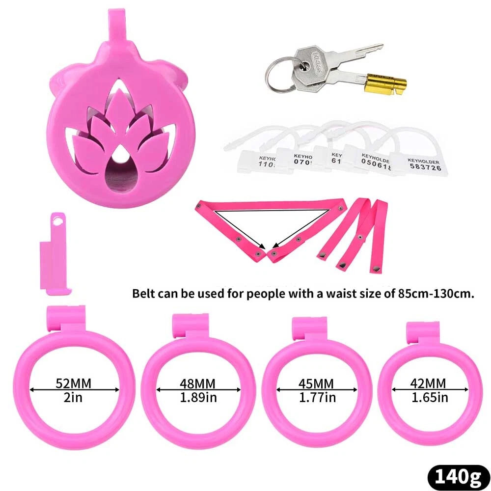 Resin Male Chastity Device Inverted Cage with Locking Belt & 4 Rings