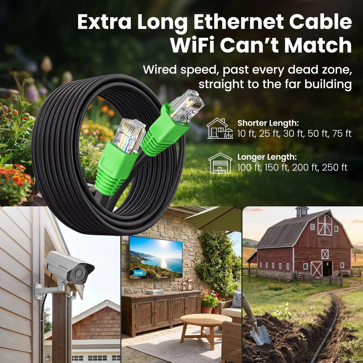 200ft Cat6 Ethernet Cable for Outdoor Use