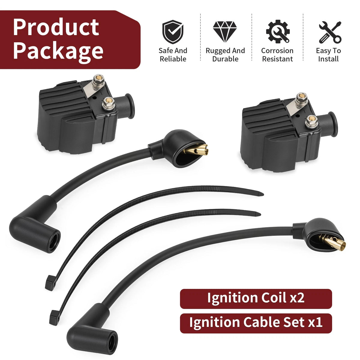 Ignition Coil Set for Mercury Outboard (w/ Cable) 813715A2 813715A3 339-832757A4 339-7370A13