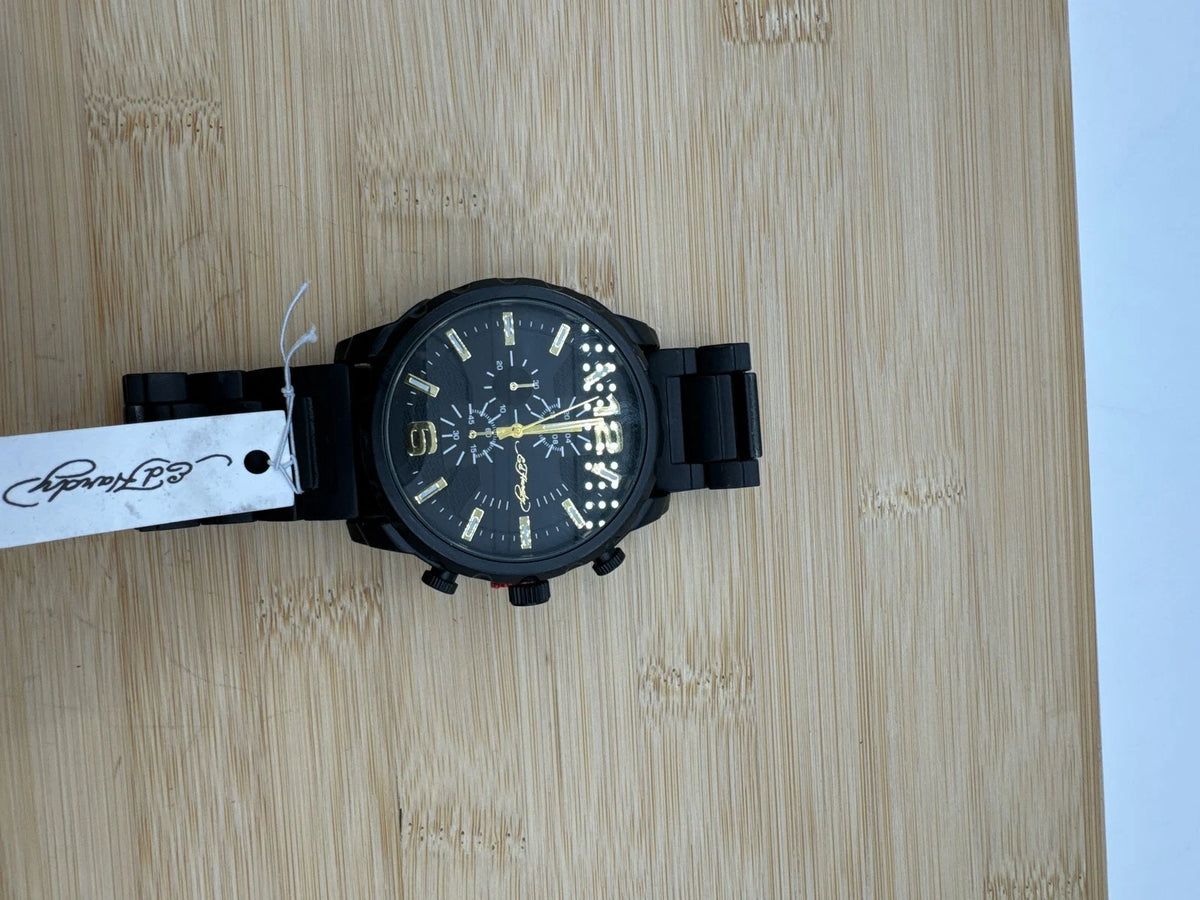 Matte Black Metal Bracelet Watch for Ed Hardy Men's 50mm Gift Set