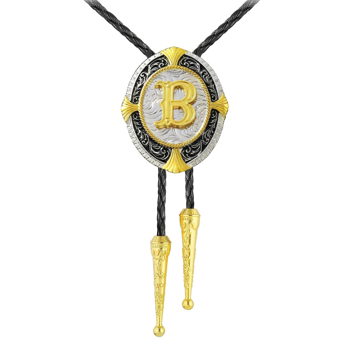 Bolo Tie for Men - Golden Initial Letter ABCDMJR to Z