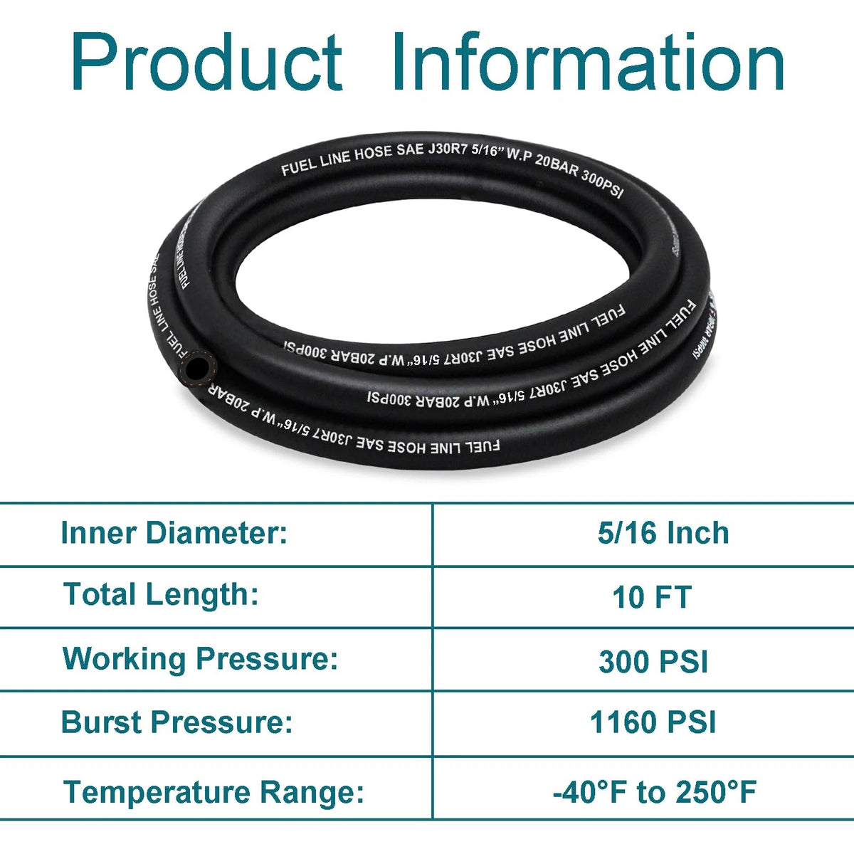 5/16 Fuel Line Hose for Universal Applications (10FT, J30R7, NBR)
