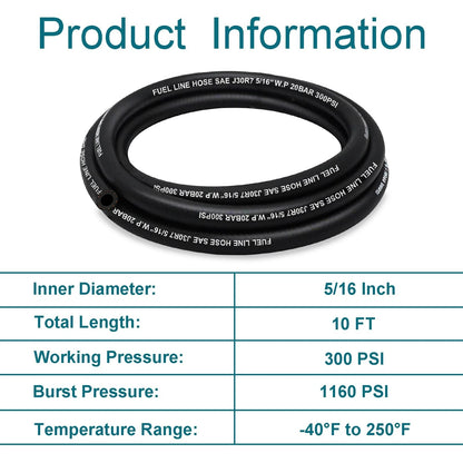 5/16 Fuel Line Hose for Universal Applications (10FT, J30R7, NBR)