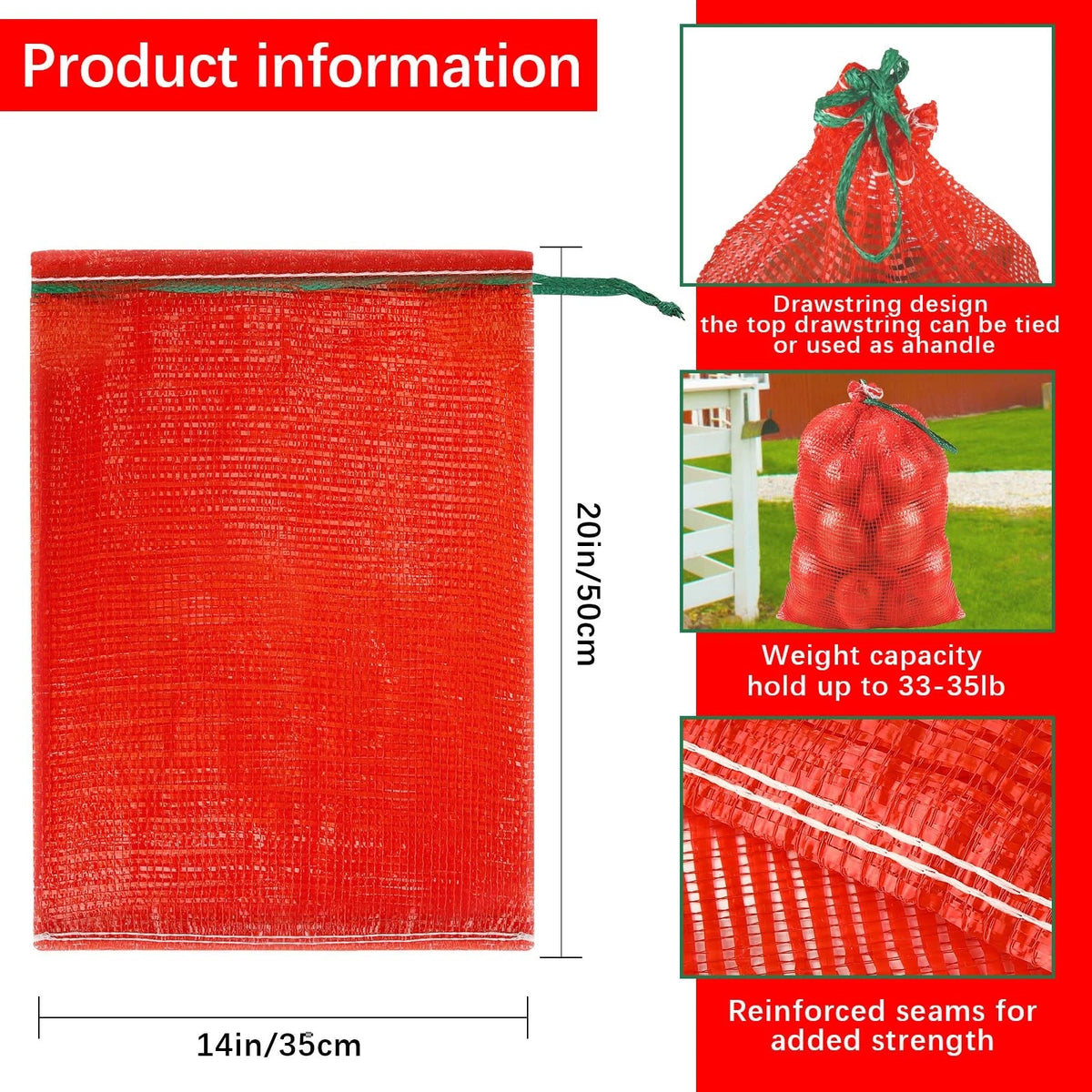 16 Pack Red Mesh Onion Bags for Various Uses (20x14in)