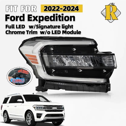 Full LED Headlight Right Side for Ford Expedition (2022–2024) - Chrome Trim