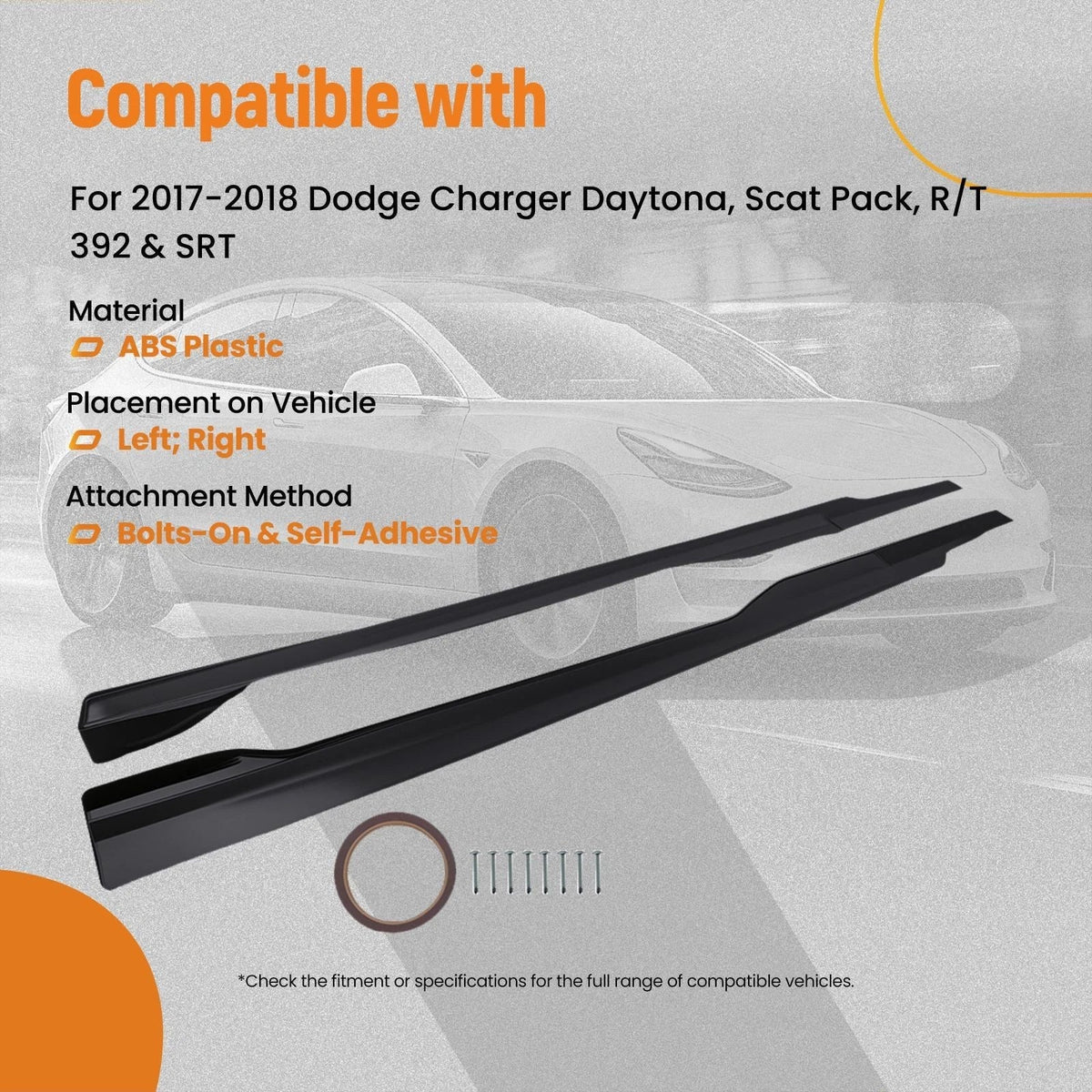 Body Side Kit for Dodge Charger GT R/T SRT (2015–2023) Black ABS