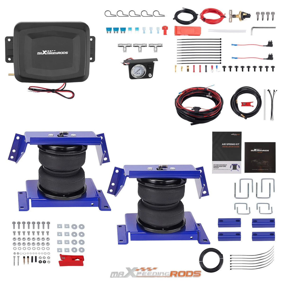 Air Spring Bags + Air Controller Kit & Sensor for Chevy Dodge Ford GMC