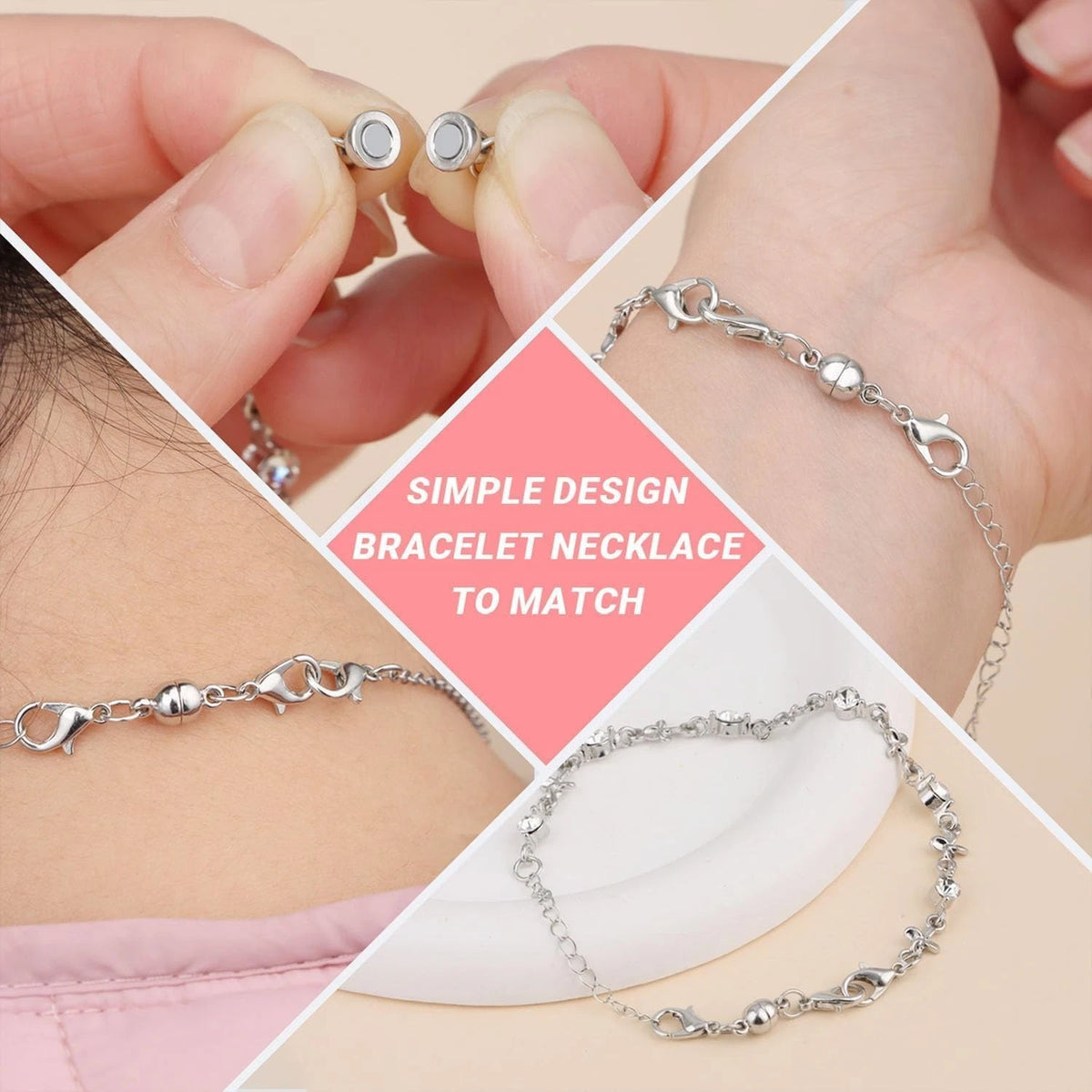 Set of 4 Magnetic Necklace Clasps for S925 Sterling Silver