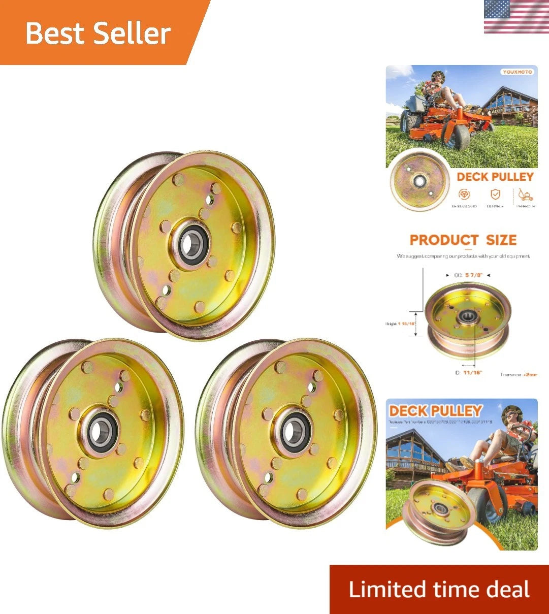 Set of 3 Flat Idler Pulleys for Husqvarna Mowers