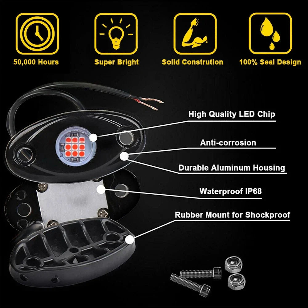 Set of 4 Red LED Rock Crawling Lights for Offroad Truck UTV ATV
