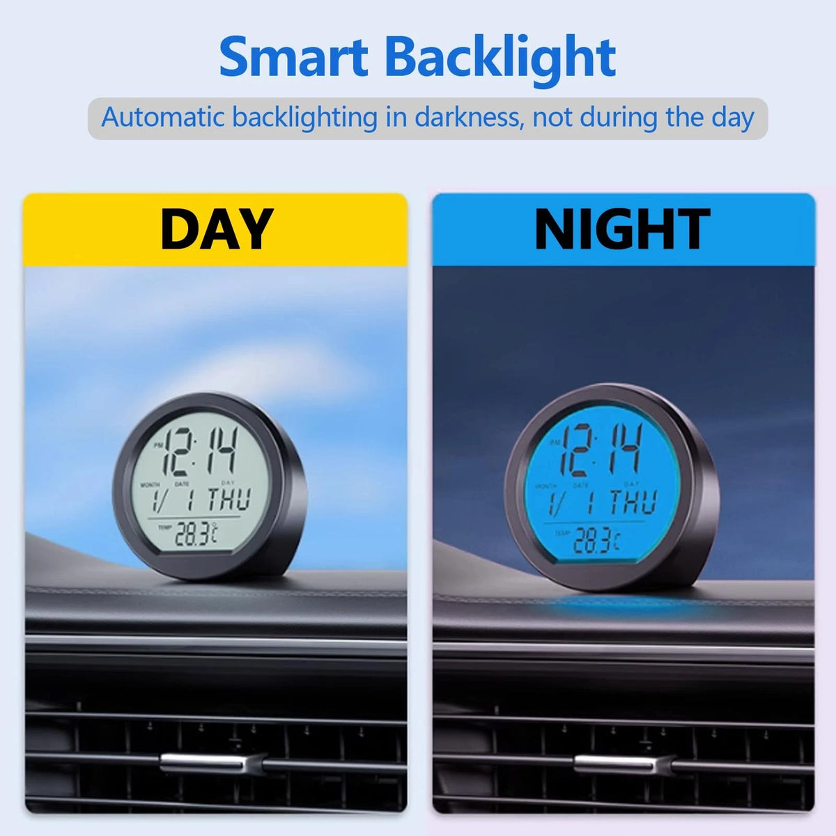 Solar-Powered Clock Gauge for Automotive Use (Universal Fit)