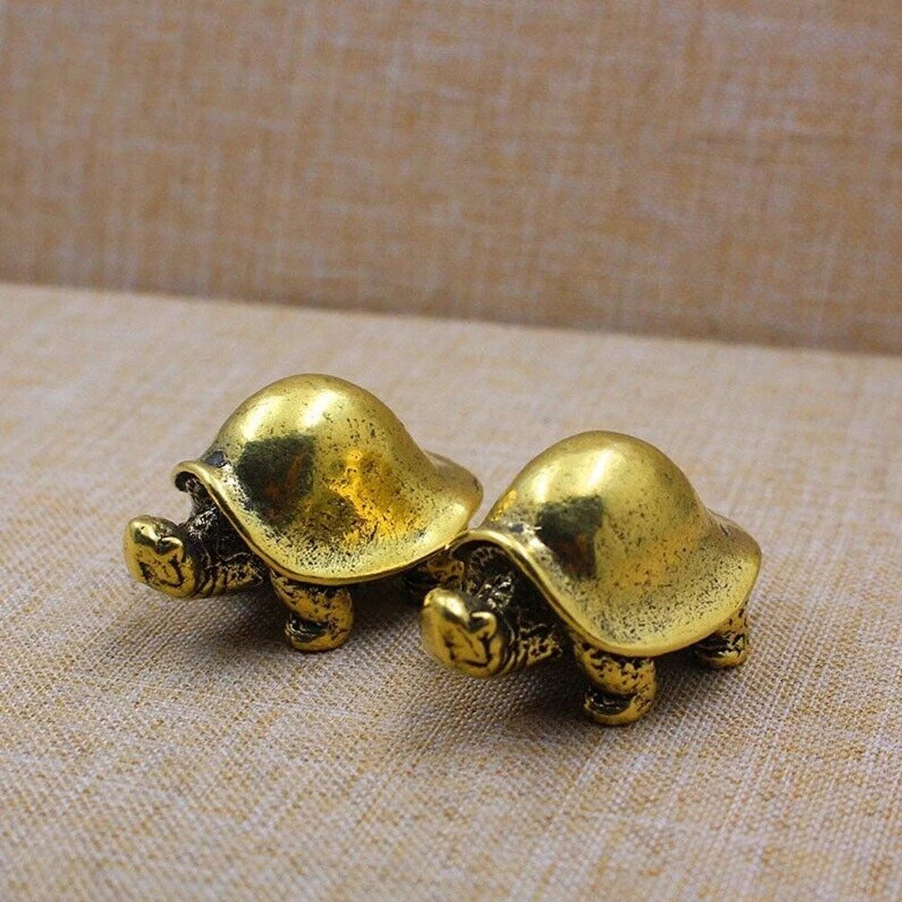 Solid Brass Feng Shui Turtle Figurine Tortoise Statue Tea Pet Ornament