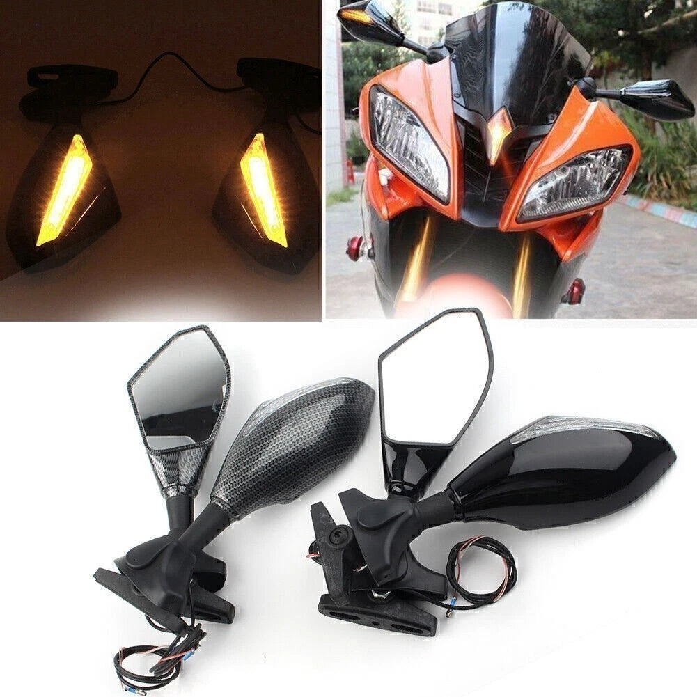 Rearview Mirrors with LED Turn Signal Indicator for Ducati Honda Kawasaki Yamaha