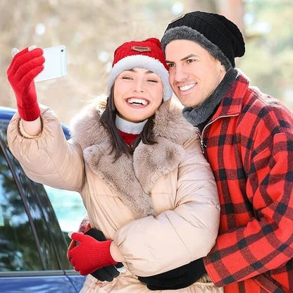 Touch Screen Gloves and Beanie Hat Scarf Set for Winter Wear