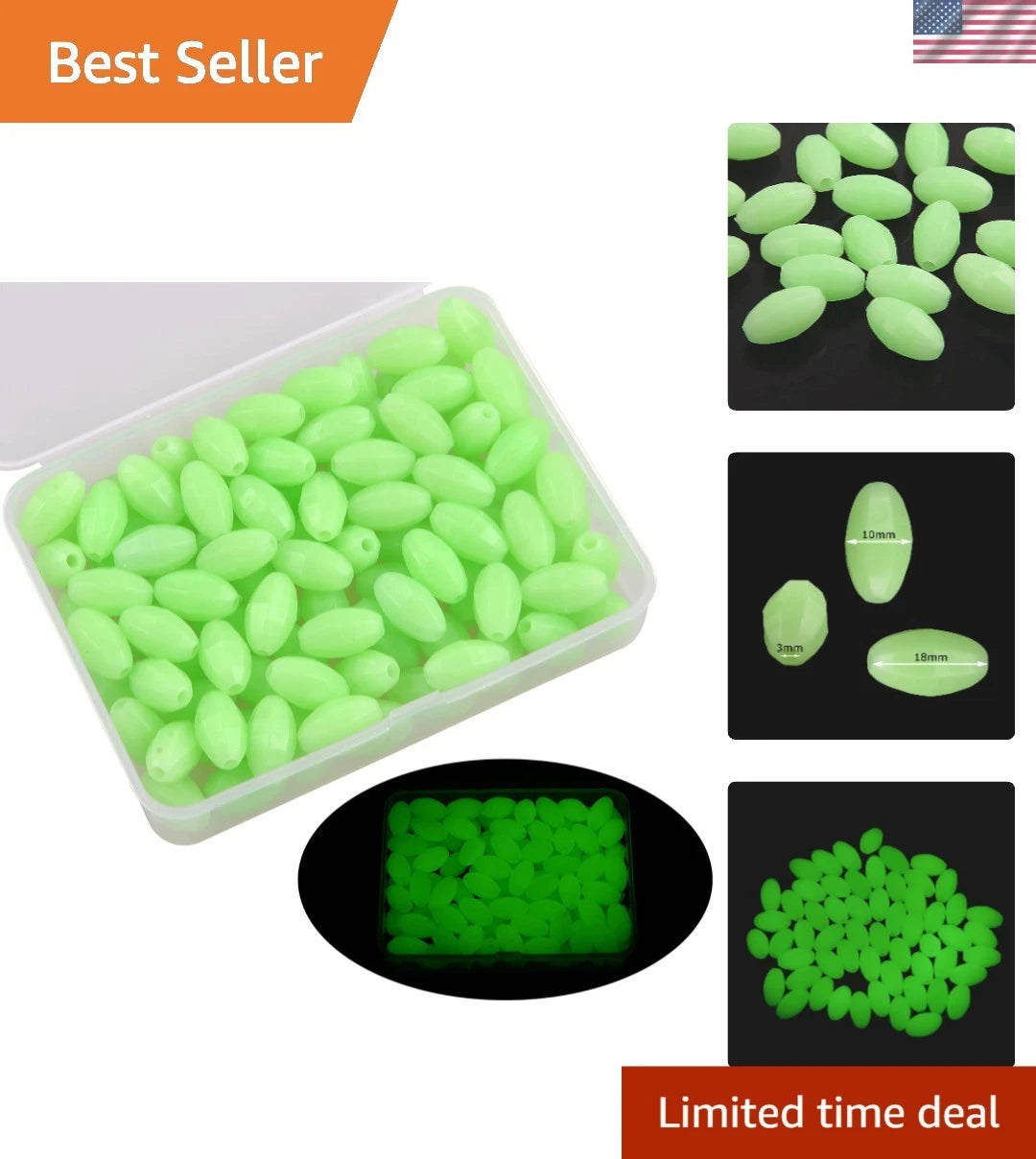 100 Pcs Luminous Green Fishing Beads for Bass (Glow in Dark)