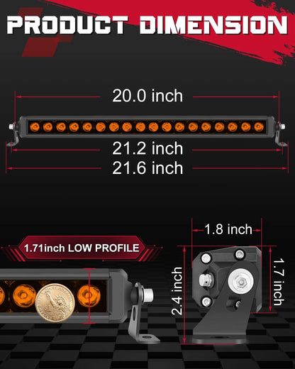 20" Amber LED Light Bar 180W Spot Beam for OffRoad Vehicles & Trucks