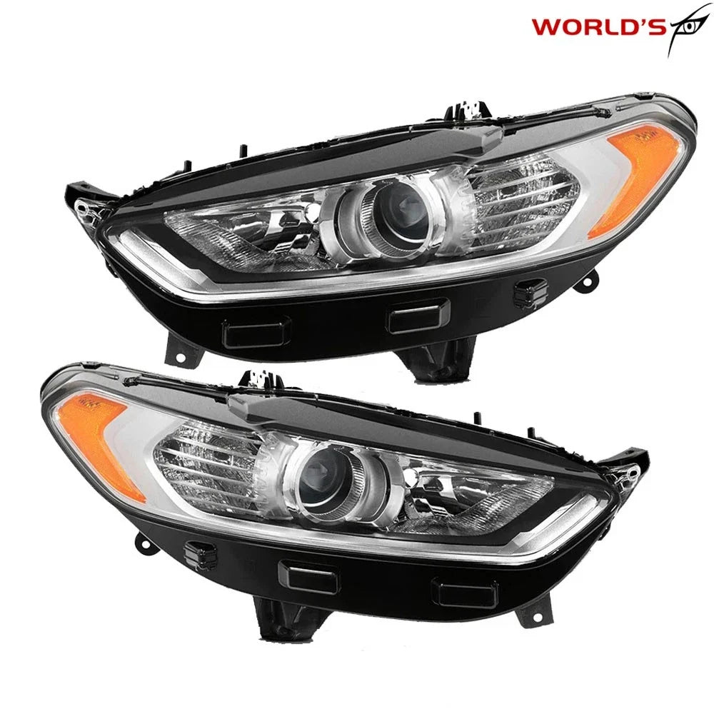 Set of 2 Headlight Assembly Lamps for Ford Fusion (2013–2016) Halogen Amber