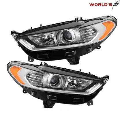 Set of 2 Headlight Assembly Lamps for Ford Fusion (2013–2016) Halogen Amber