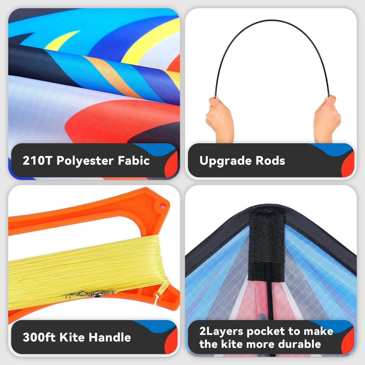 Large Delta Kites for Kids and Adults - Easy to Fly Rainbow Design