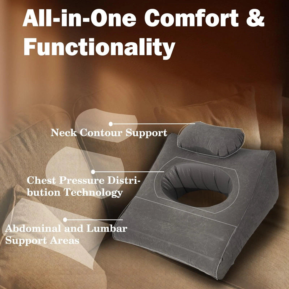 Inflatable Triangle Velvet Wedge Cushion for Grey
