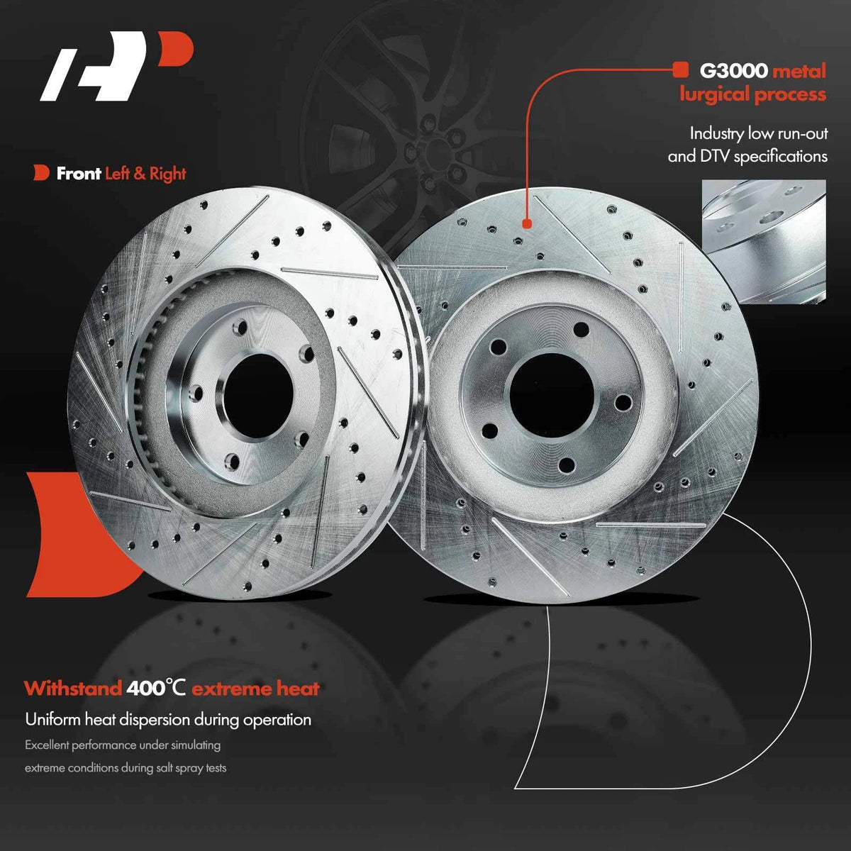 Set of 2 Front Drilled Brake Rotors for Nissan Altima Murano (2005–2006) JBR1100XPR, S-31330
