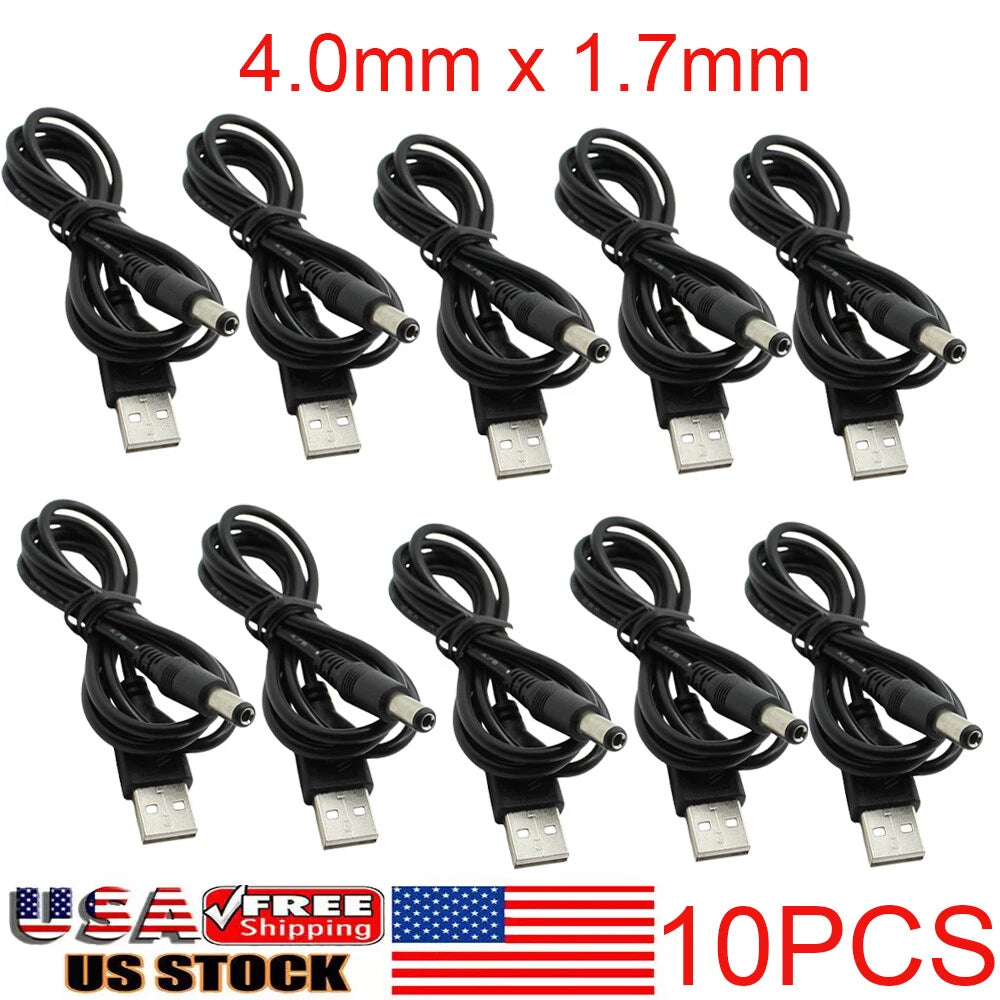 10-Pack 3ft USB to 4.0mm x 1.7mm Male Coaxial Barrel Power Cable