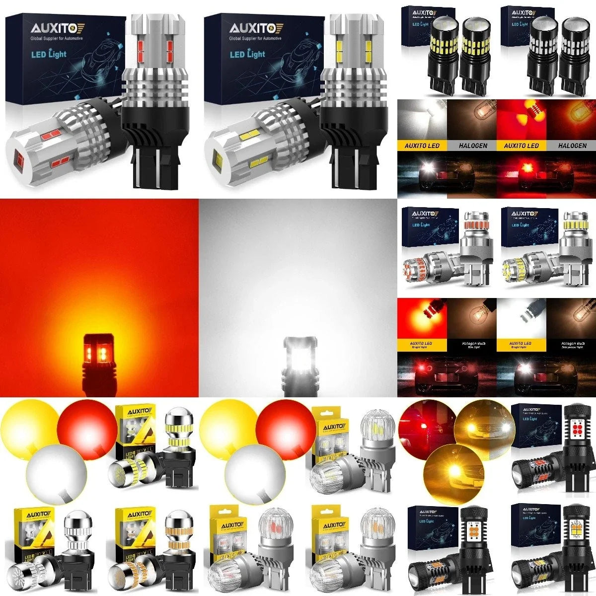 2X AUXITO 7443 LED Brake Tail Parking Stop Light Bulbs DRL 7444 White/Red/Amber