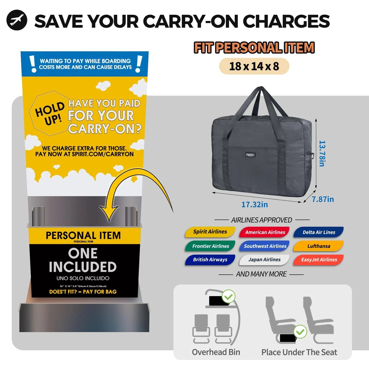 Shoulder Strap Bag for Frontier Airlines (17.32 x 13.78 x 7.87 inches)