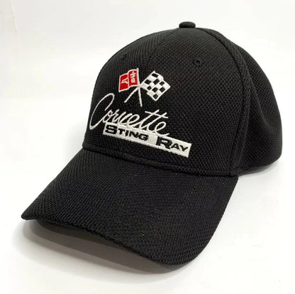 Black Flexfit Hat Cap with Chevy Corvette C2 Logo for Chevrolet (1963–1967)
