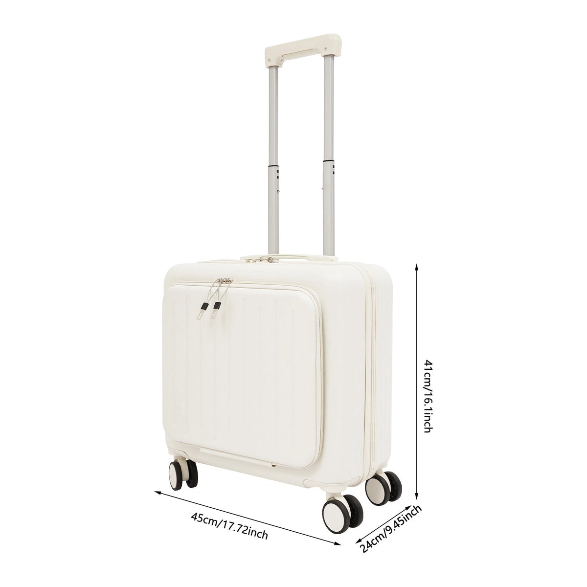 18" White Boarding Suitcase with Wheels for Business Travel
