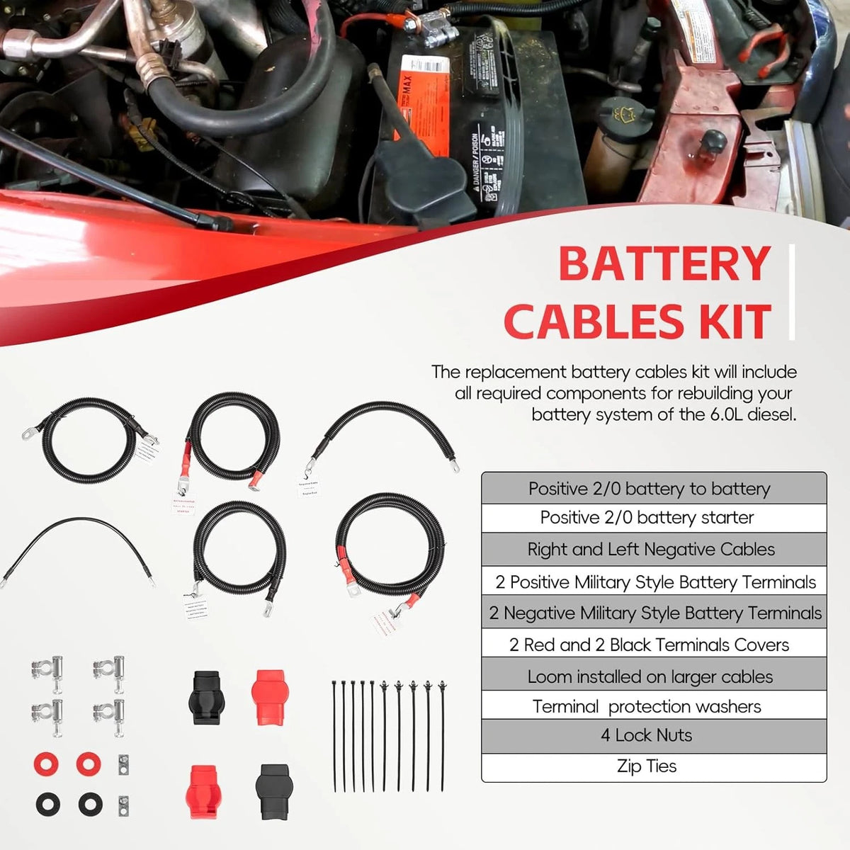 Battery Cable Kit 4437-90 for Ford Superduty F250 F350 F450 (2003–2007)