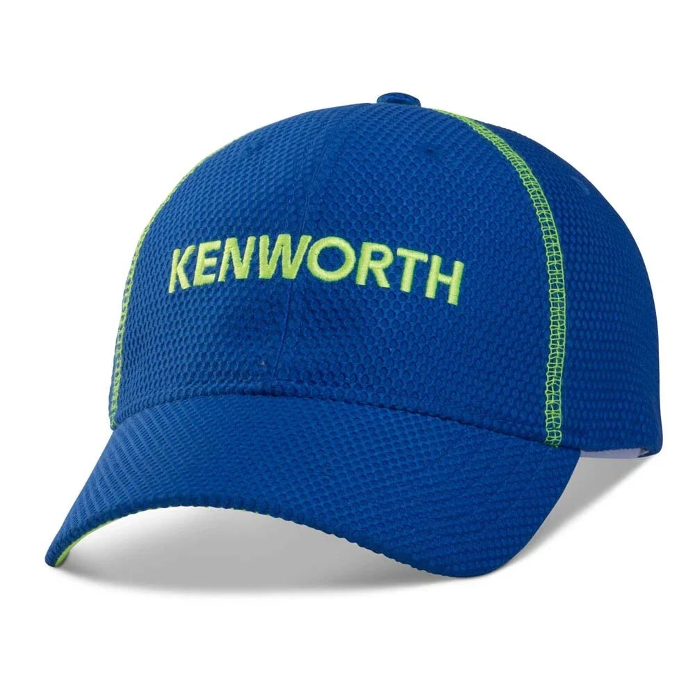 Kenworth Trucks Snapback Trucker Cap with Blue Mesh & Neon Green Stitching