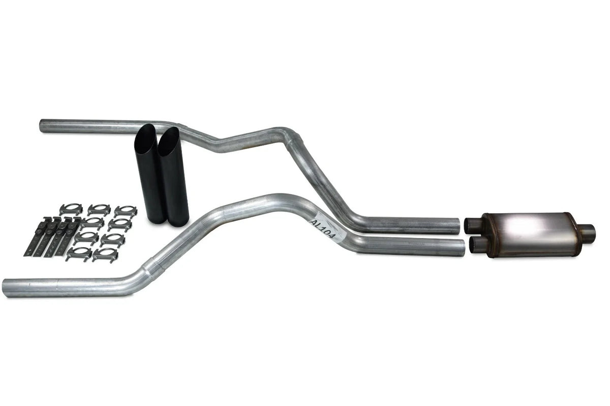 Dual Exhaust Kit for Chevy GMC 1500 (1996–1999) - 2.5" Stainless Muffler, Black Tips