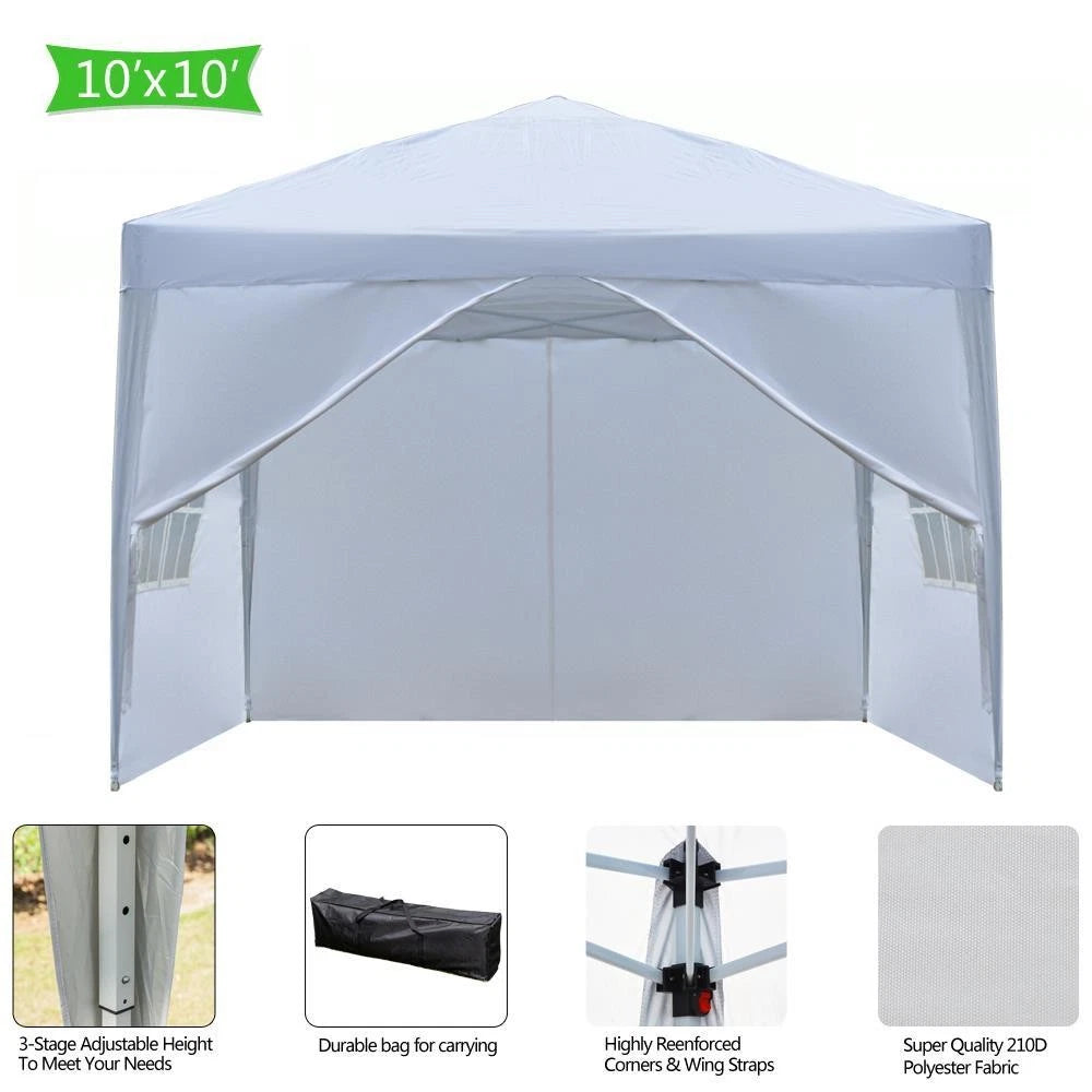 10'x10' White EZ Pop Up Party Tent Outdoor Canopy