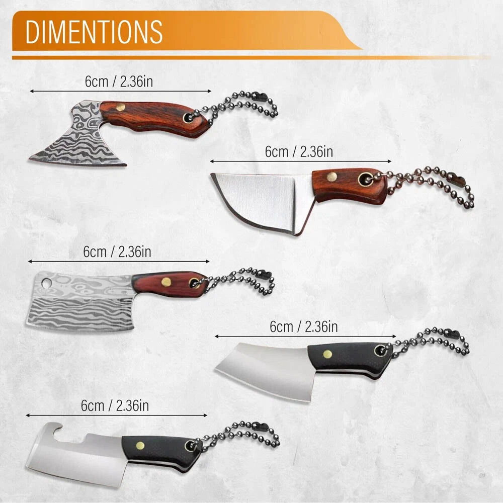 10Pcs Mini Damascus Butcher Pocket Knife Cleaver EDC Keychain