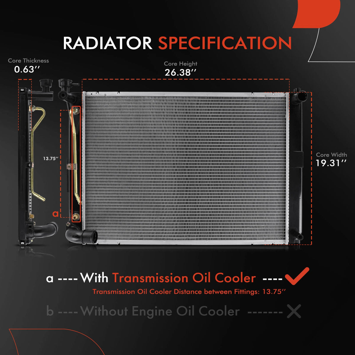Radiator w/ Trans Oil Cooler for Lexus RX330 (2004–2006) 1604120291, 2688, 2689