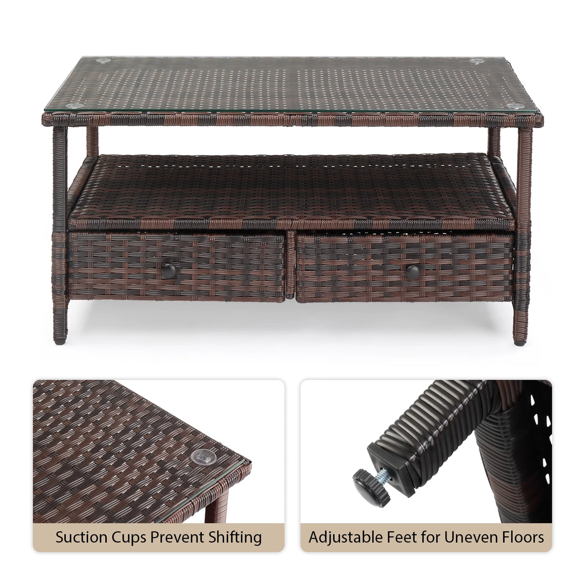 35in Wicker Side Table for Outdoor Patio Balcony (No Part Numbers)