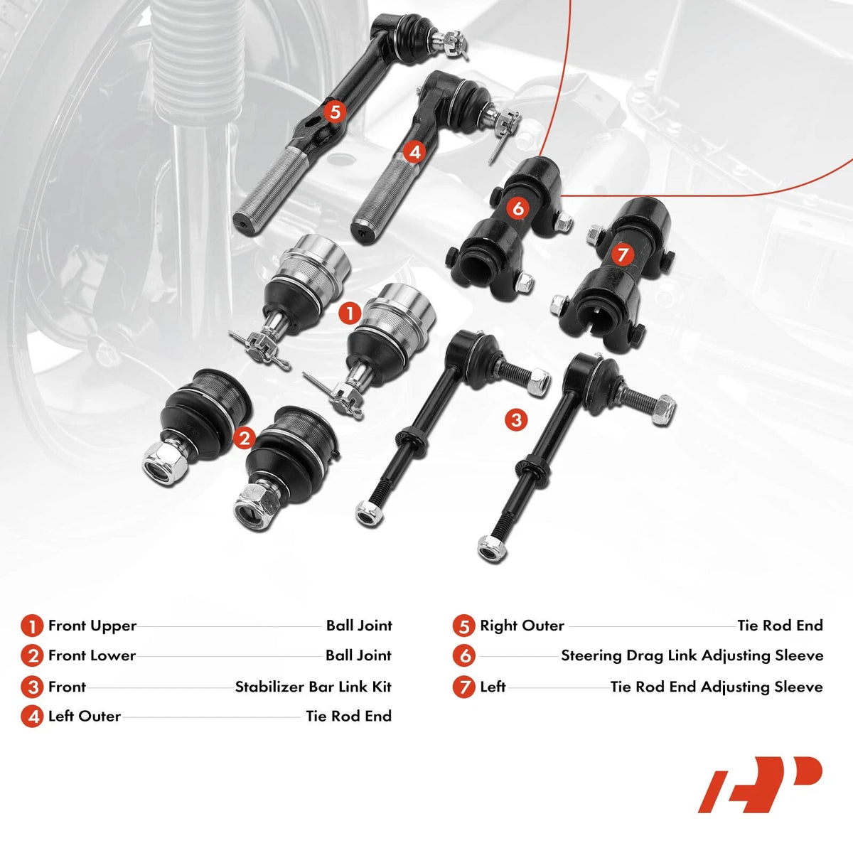 10x Front Ball Joint Sway Bar Link Tie Rod for Dodge Ram 1500 2500 (K8195T, K3134T, K7299, ES3247RT, ES3249RT, ES2012S)