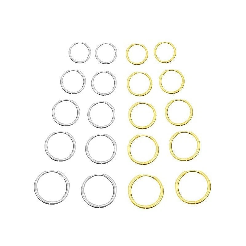 Set of 10 Pairs Titanium Earrings 8mm, 10mm, 12mm, 14mm, 16mm