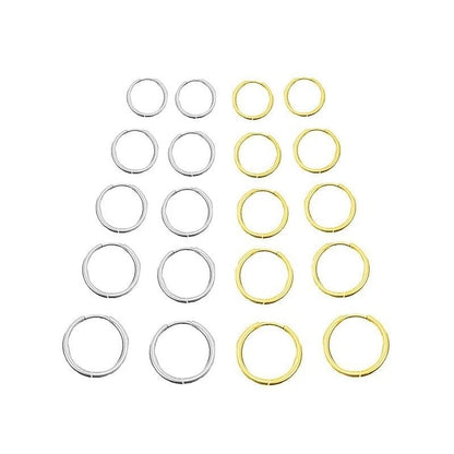 Set of 10 Pairs Titanium Earrings 8mm, 10mm, 12mm, 14mm, 16mm