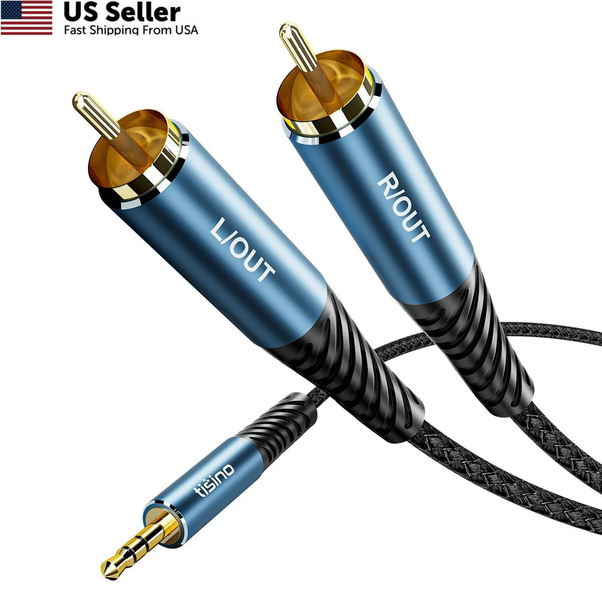 2X RCA to 3.5mm AUX Cable, 5 ft Male TRS Headphone Jack