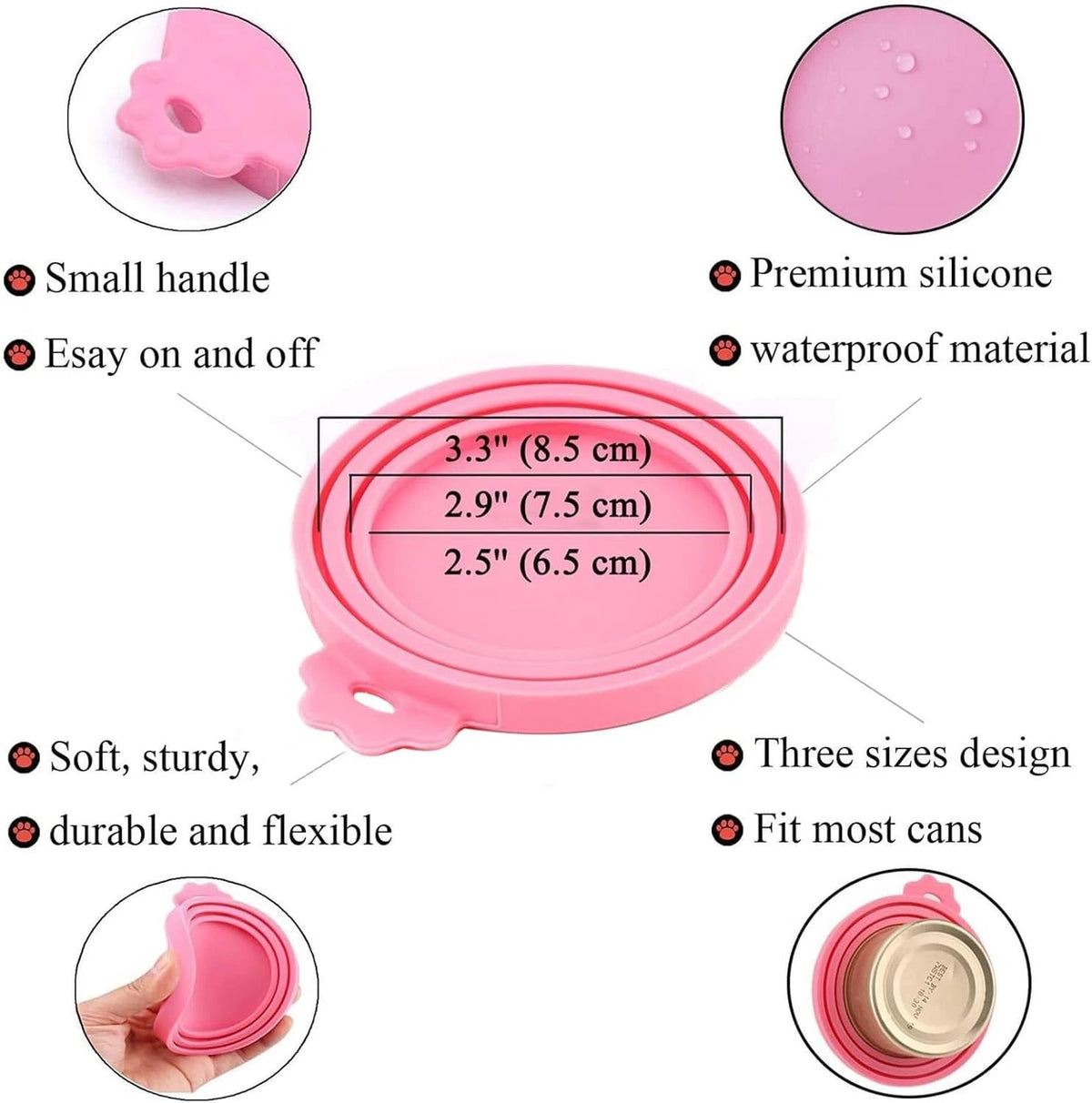 Set of 4 Silicone Pet Food Can Lids - Multiple Sizes (Blue, Green, Orange, Pink)